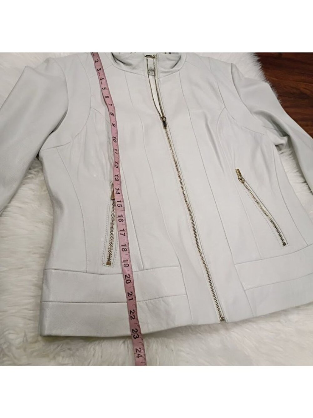 Wilsons Leather M Buttersoft Womens Slate White Clean Preppy Jacket Zip Pockets - Picture 10 of 16